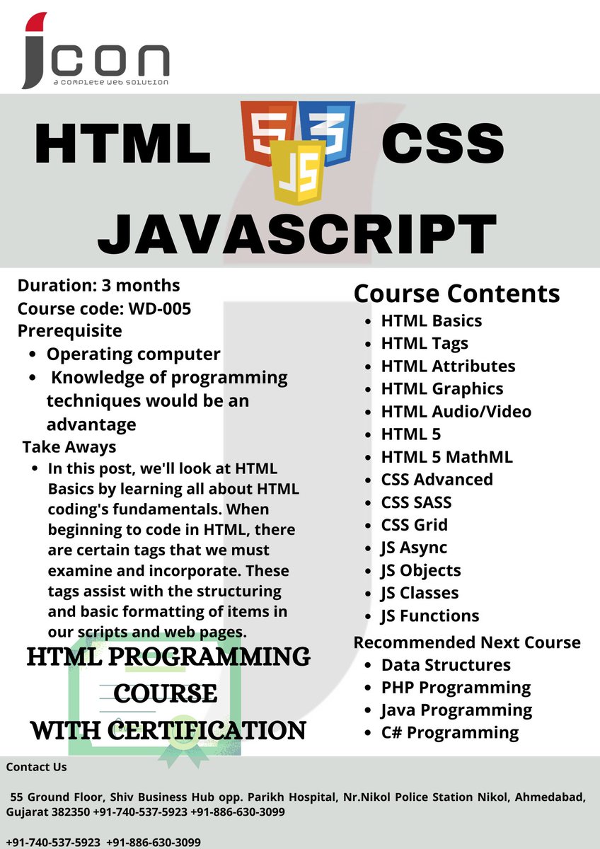 iconwebsolutio3's tweet image. Hello Friends,
Unlock your coding potential with Icon Web Solution's comprehensive HTML, CSS, and JavaScript programming course! 🚀 Join us on the path to coding success today! 💻🎓 #WebDevelopment #CodingCourse #CertificationProgram #iconwebsolution