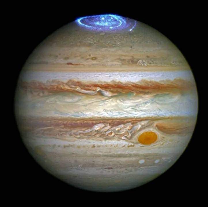 Strong aurora on Jupiter’s north pole captured by Hubble.