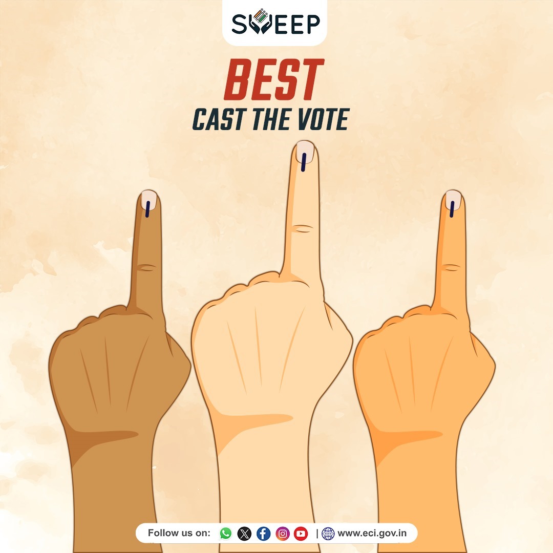 Be the best! 
A responsible citizen will vote in every election and strengthens democracy!! 

#AssembyElections2023 

#ECI #SVEEP #VoterAwareness #ResponsibleCitizen #GoVote #IVote4Sure