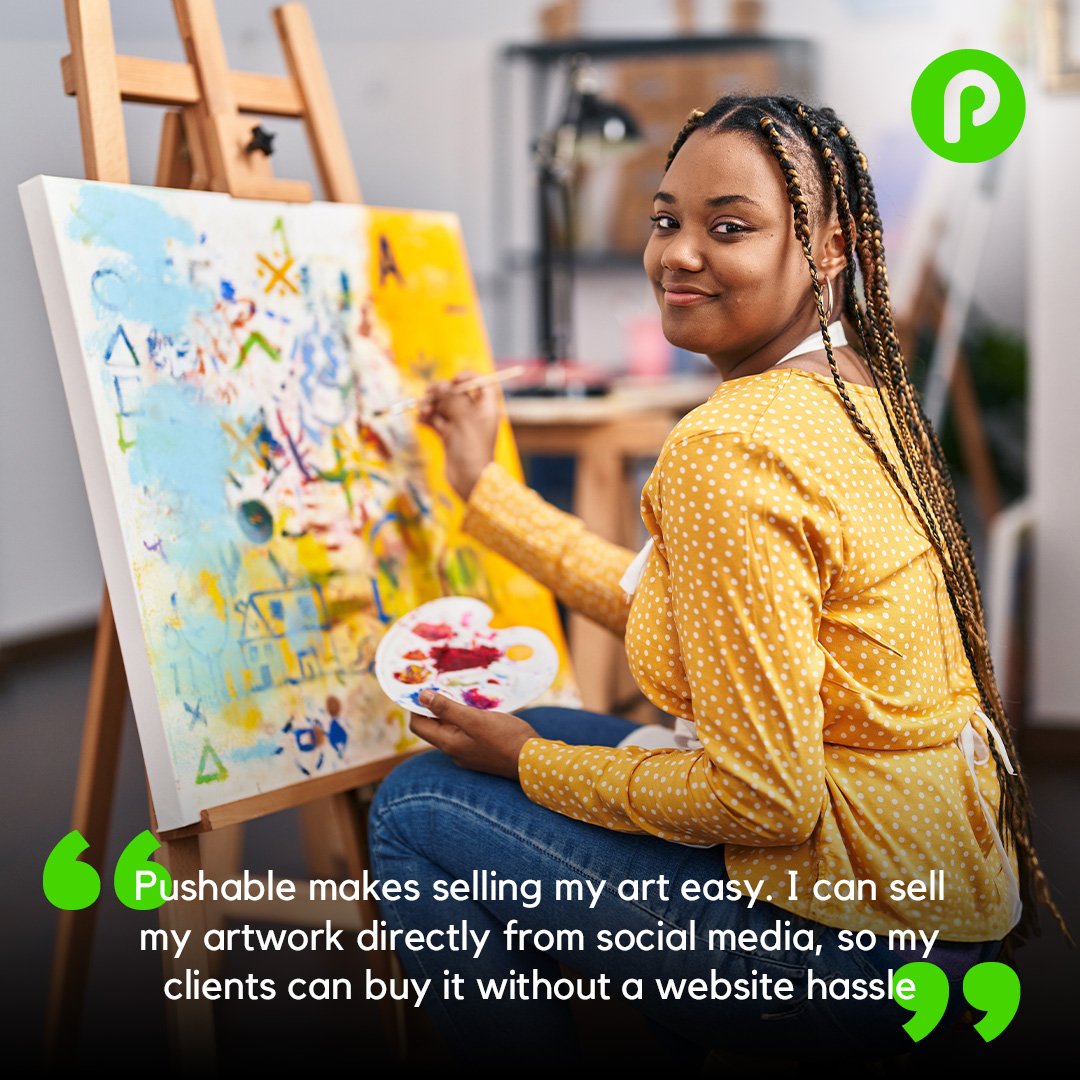 PushableApp's tweet photo. Art meets accessibility with #Pushable 🖌️. No website, no problem - this artist's work goes from palette to purchase in a single post! #ArtistsOnTwitter #BuyArt #SimpleSell https://t.co/i8UueOTiw6