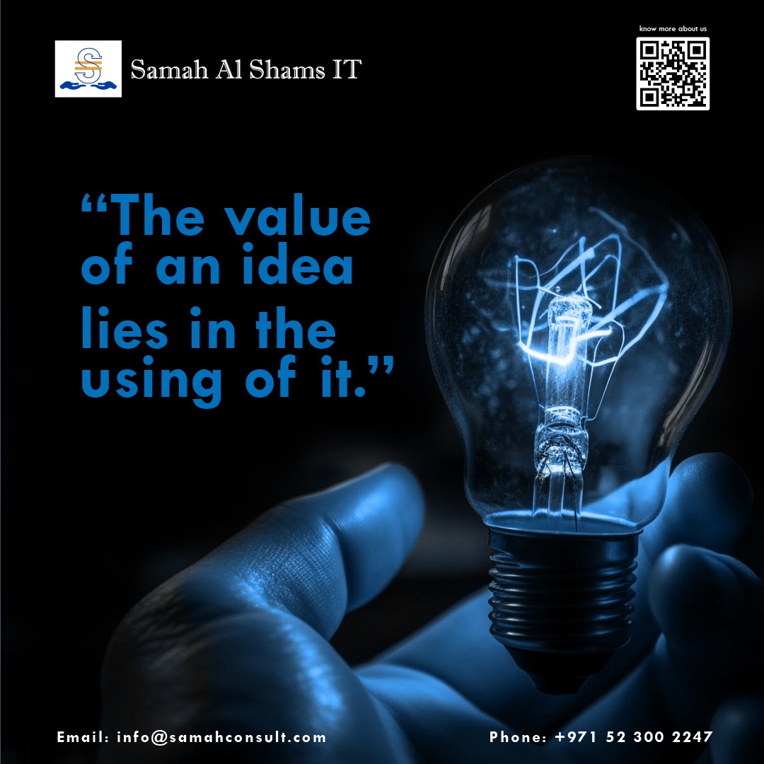 'The Value of an Idea Lies in the Using of It.' Visit: samahconsult.com Or call: +971 52 3002247 #visamanagementservices #sapservices #elearningdevelopment #digitallearning #solutions #digitallearningplatform #hcm #hcm #sap #robaticprocessautomation #samahAlshamsIT
