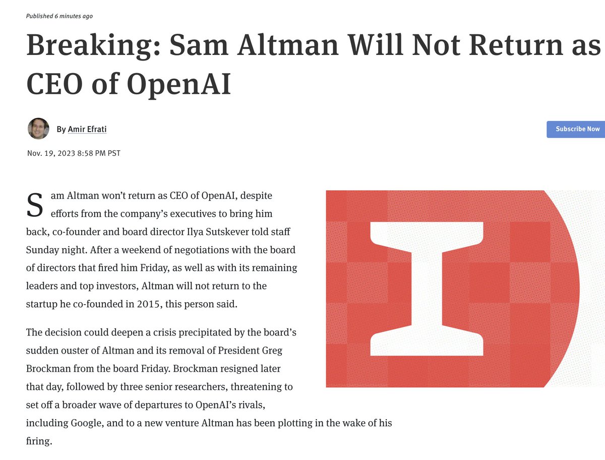 rowancheung's tweet photo. 🚨 BREAKING: Ilya Sutskever has confirmed Sam Altman is NOT coming back as CEO of OpenAI. https://t.co/ttgYHdvGTo