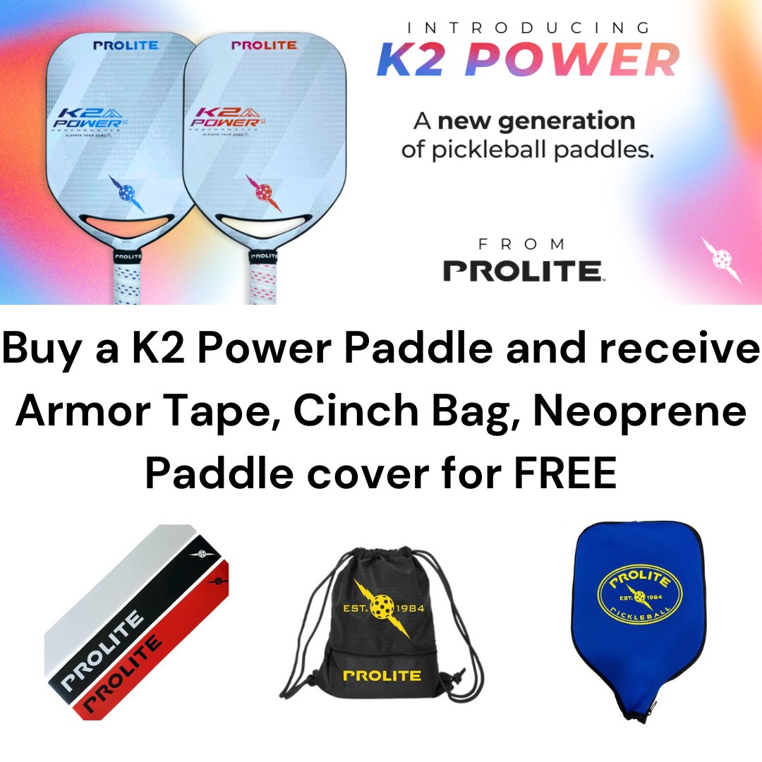 Prolite K2 Power is now available! The K2's 14mm PowerCore drastically increases power while the first of its kind in the pickleball world, a reinforced carbon fiber frame, provides perimeter weighting, added strength to the entire paddle, and vibration absorption during play.