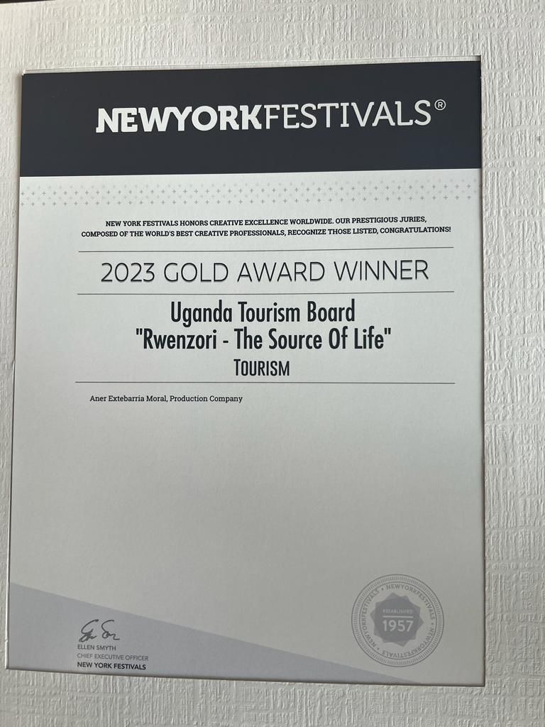 Happy to announce that the film Rwenzori: The Source of Life, was declared the 2023 Gold Award Winner in the Tourism Category at the New York Film Festivals.