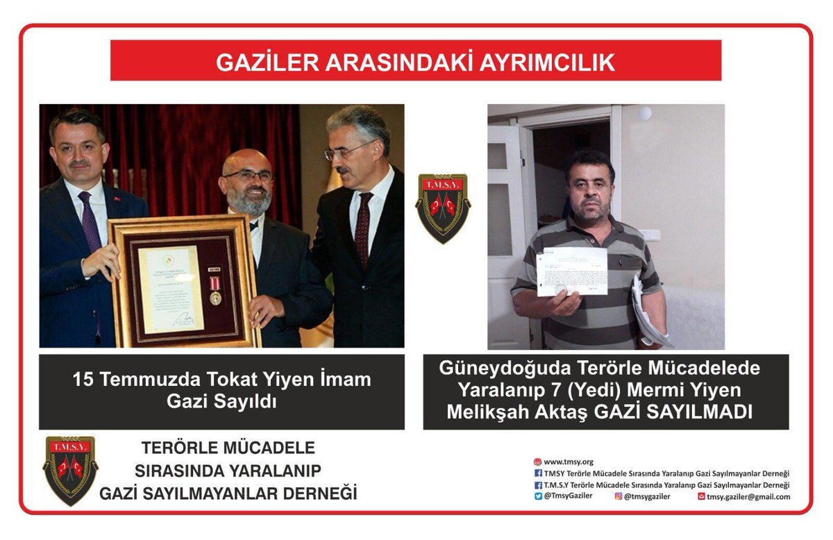 15 temmuzda tokat yiyen imama GAZİ ünvanı verildi,terörle mücadelede yaralanıp vucudunda kurşun ve şarapnel parçalarıyla yaşayan vatan evlatları GAZİ değil 
#BöylesiGörülmedi
<a href="/karagozilker/">ilker karagöz</a> 
<a href="/RTErdogan/">Recep Tayyip Erdoğan</a> 
<a href="/dbdevletbahceli/">Devlet Bahçeli</a> 
<a href="/celebimehmeta/">Mehmet Ali Çelebi</a> 
<a href="/UlviYonter/">Dr.İzzet Ulvi YÖNTER</a>