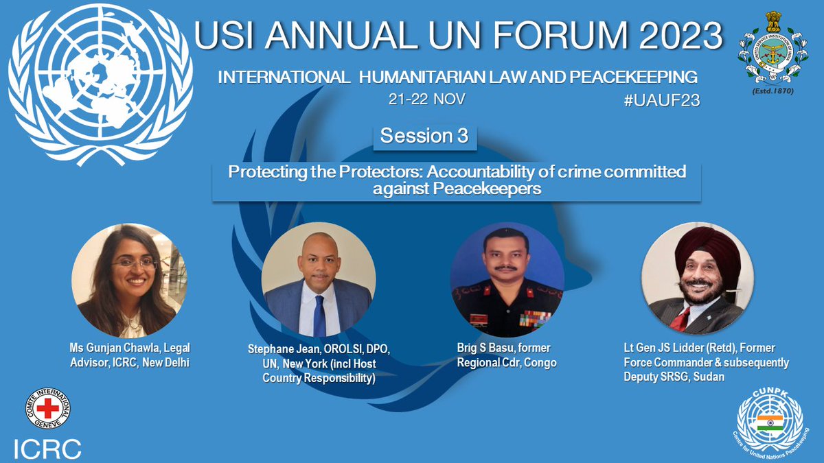 DDIndialive's tweet photo. Delving into crucial global issues, @USIofIndia's Annual UN Forum 2023 in New Delhi on Nov 21-22 will focus on 'International Humanitarian Law &amp; Peacekeeping' in collaboration with @ICRC &amp; @UNPeacekeeping 

#USIUNForum2023 #Peacekeeping 

@rajnathsingh https://t.co/erGmzsmgpS