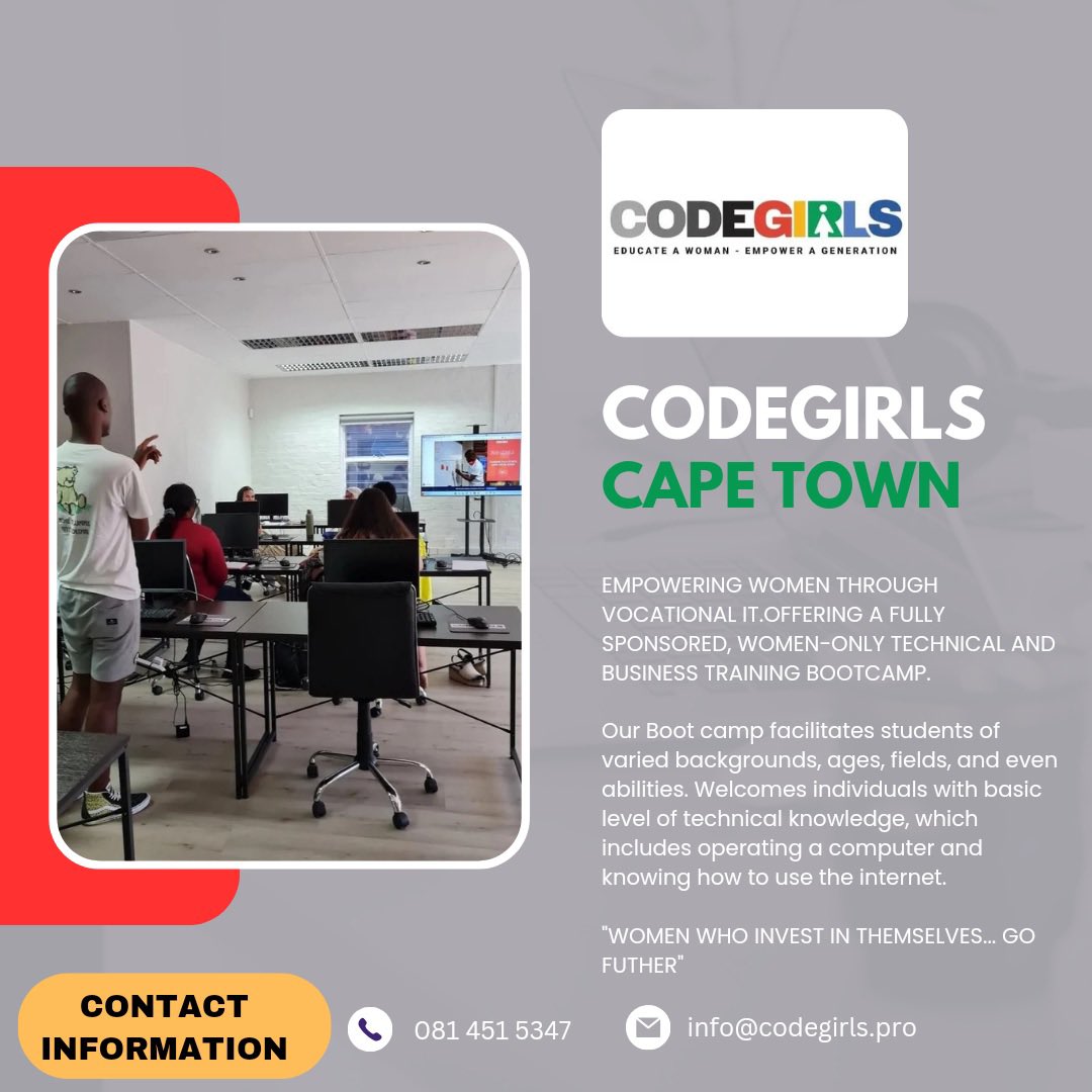 CodeGirls_cpt's tweet image. Contact us via WhatsApp to get details of out It and business training bootcamp. #WomenInBusiness #womenintech #codegirls