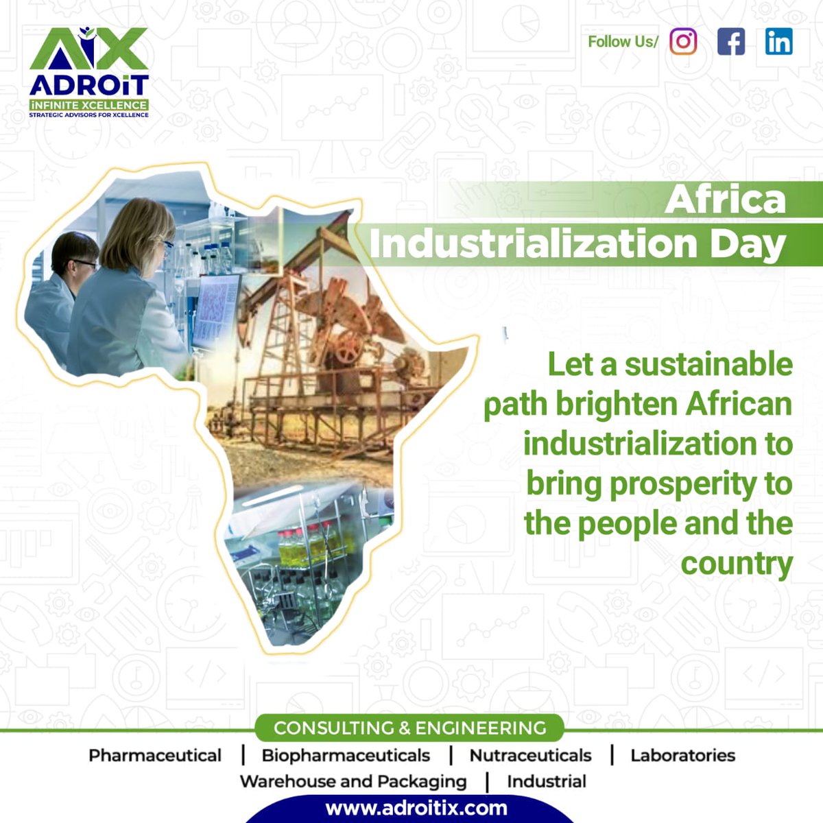 Celebrating the resilience and progress of African nations on Industrialization Day, as innovation and growth pave the way for a brighter economic future across the continent.

#AiX #Africa #industrialization #progress #pharmaceutical #engineering #designconsultants