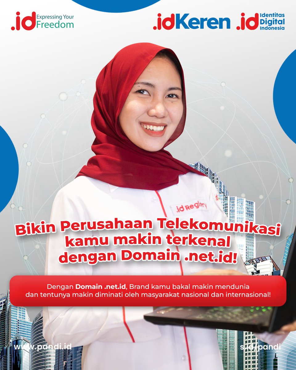 Pandi_ID's tweet image. Perkenalkan perusahaan telekomunikasimu ke dunia dengan Domain .net.id! Dapatkan daya tarik global dan minat yang tak terbatas dari masyarakat nasional dan internasional dengan Domain .net.id! Yuk jadikan brand kamu lebih dikenal dan mendunia!

#PANDI
#PANDIID
#DomainID