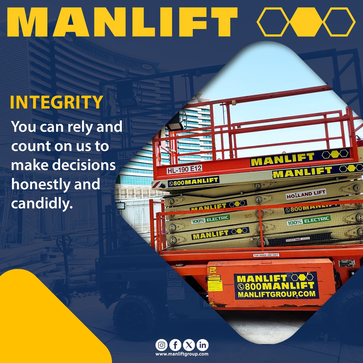 manliftgroup's tweet photo. Integrity is one of our core values & we believe in making the right decisions at the time to ensure quality and safety.
Find out how we deliver the best customer experience: https://t.co/OVQDQHXKhK
#ManliftGroup #bestcustomerexperience #accessplatforms #workatheight https://t.co/NL3aMdvFzY