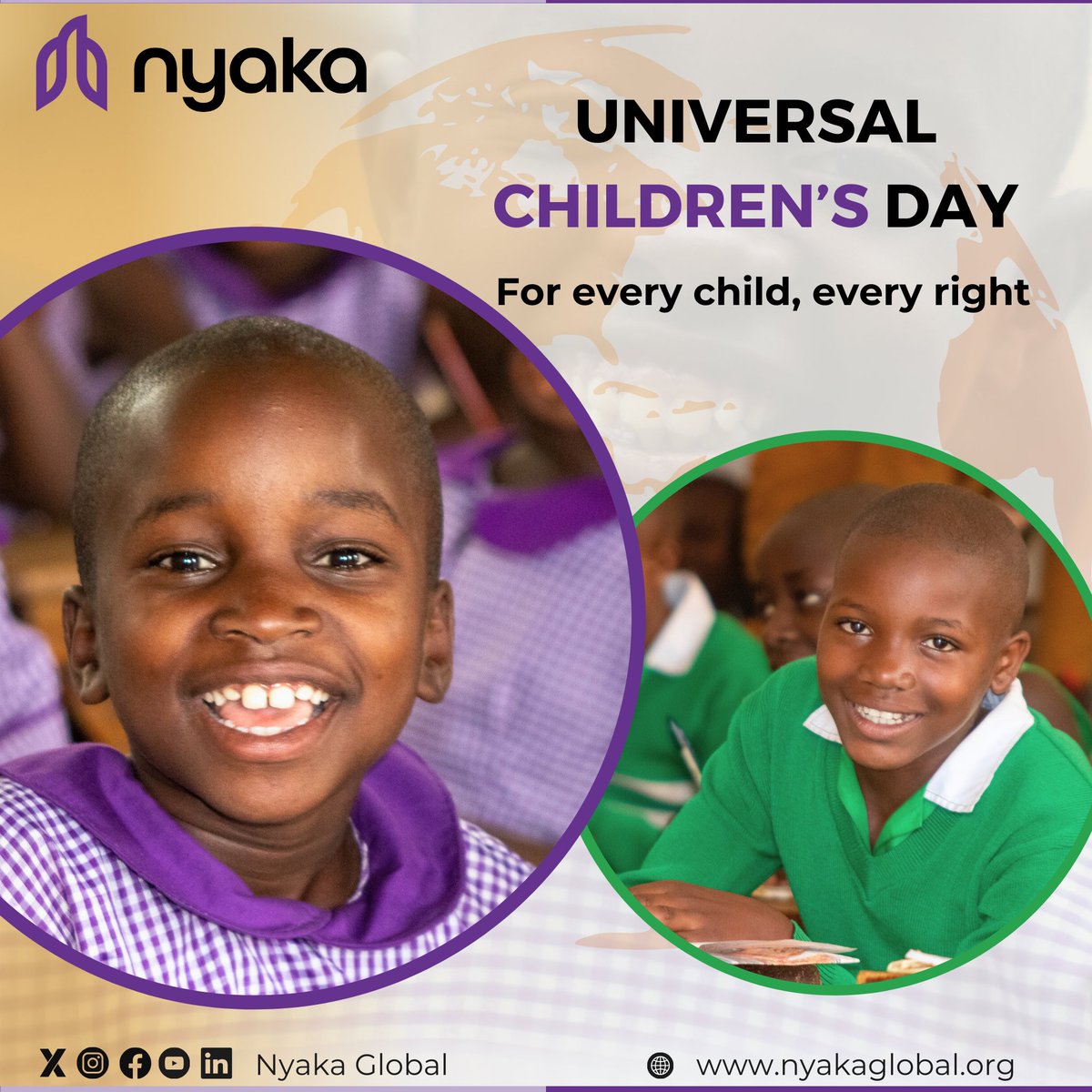 Happy Universal Children’s Day!   

At Nyaka, our holistic model ensures that vulnerable children have access to all their basic needs and rights, creating an environment where they learn, grow, and thrive.   

#NyakaLearners #UniversalChildrensDay #WorldChildrensDay