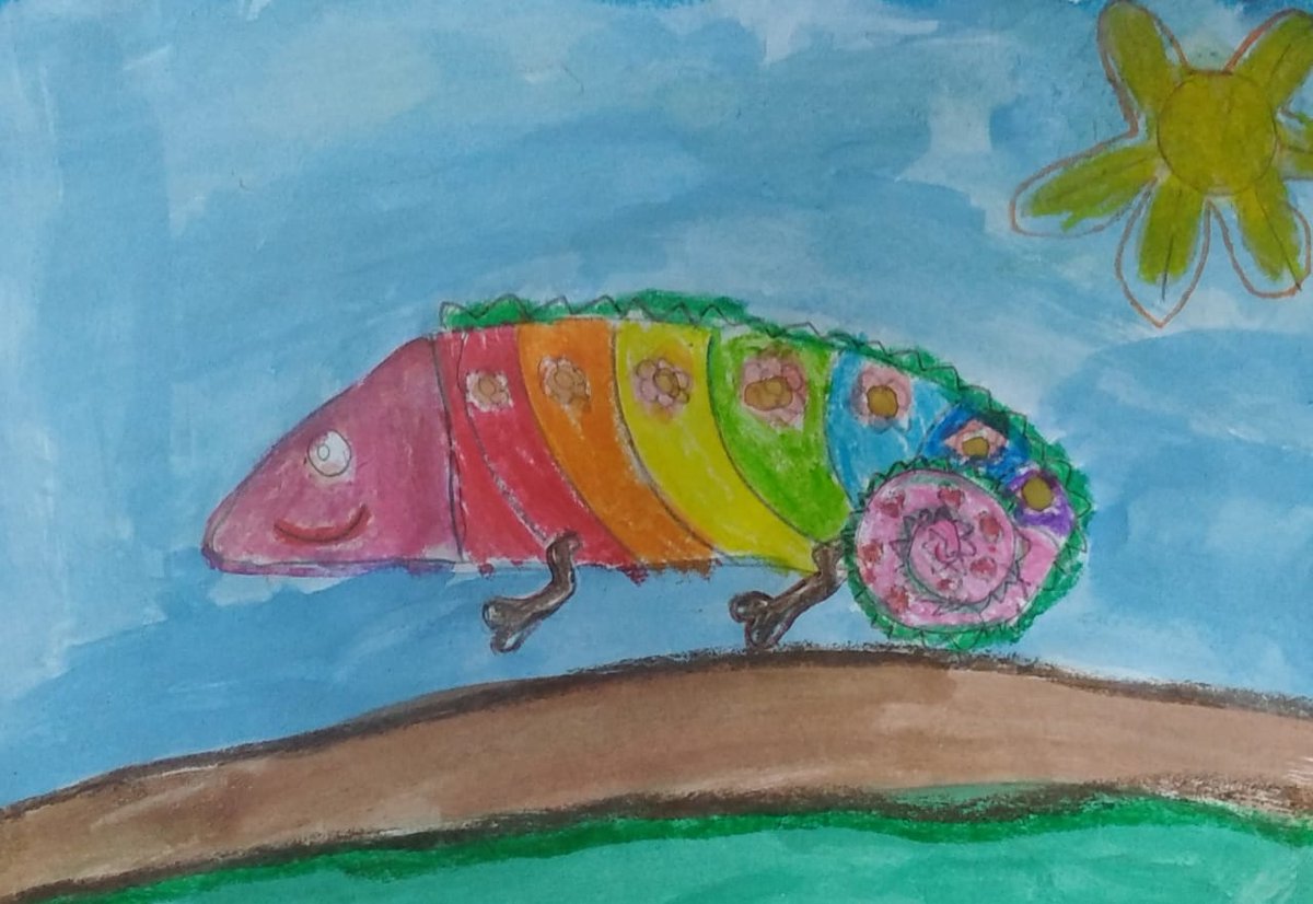 JafferyAcademy's tweet image. In exploring line, shape, colour and pattern; Year 3 learners created a chameleon drawing using colour materials of their choice.

#art #exploringart #lines #designs #shape #pattern #juniorschool #jafferyacademymombasa