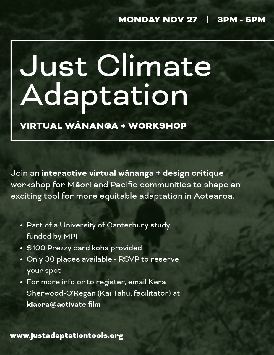 Kia ora taiao and climate friends, our final Just Climate Adaptation session is coming up so reserve your spot if you haven’t already 😉

This time we’ll be deep diving into #maladaptation indicators for our communities like…