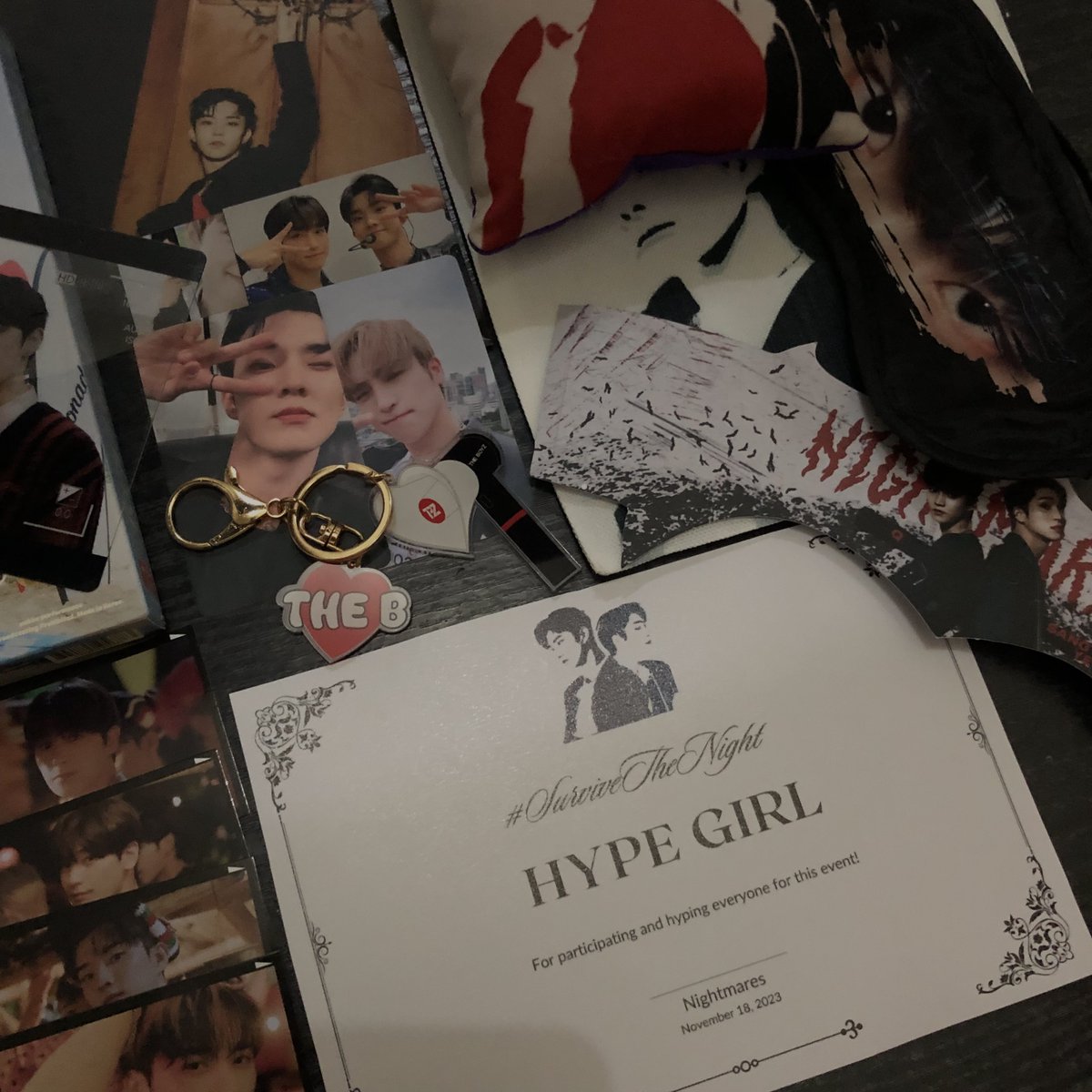 gyucart's tweet photo. everything i got from #SurviveTheNightBSE last saturday 🦇 thank u for the hype girl award 😁 i hope everyone had a lots of fun hehe 'till next bse! 🍻

(late post cuz ur so-called hype girl needs at least 2 days to rest and recover 😭) https://t.co/oKZZDvhThK