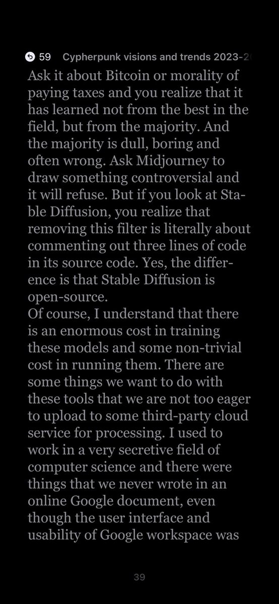 I wrote a short book called "Cypherpunk visions and trends 2023-2025" in January. I called for open source AI. The fact that a cypherpunk wants open source AI is not particularly interesting, what is interesting is, that the values of Cypherpunks start to align with wider