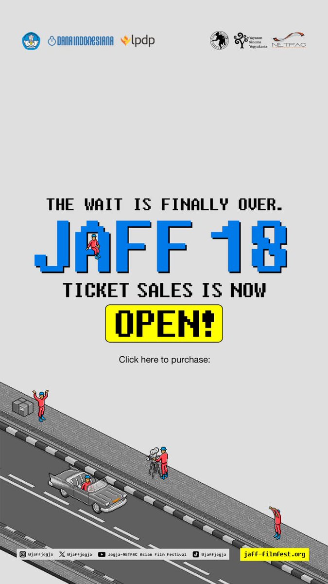 JAFFJogja's tweet photo. Tiket #JAFF18 sudah bisa dibeli sekarang! Kunjungi: https://t.co/gZGDNrJsS2 https://t.co/4F7vVRnkKO