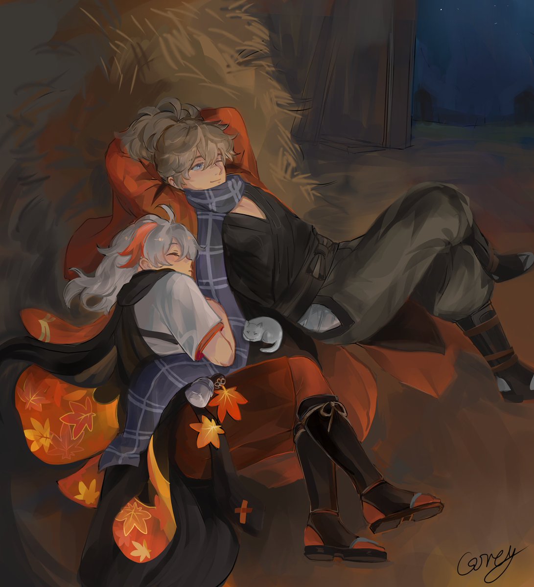 getoadd's tweet image. The crackle of fire, together, with you. #tomokazu #GenshinImpact #kazuha