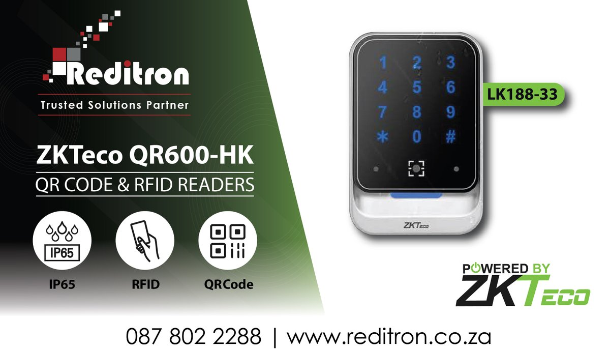 Reditron's tweet photo. ZKTecos latest outdoor reader is designed to scan both QR codes and RFID cards. The unit is has a durable metal outdoor housing that has a waterproof &amp; dustproof rating of IP65. 

Speak to your Reditron Sales agent for more information or visit https://t.co/sL7m9obda4.

#Reditron https://t.co/wbY7VgmngX