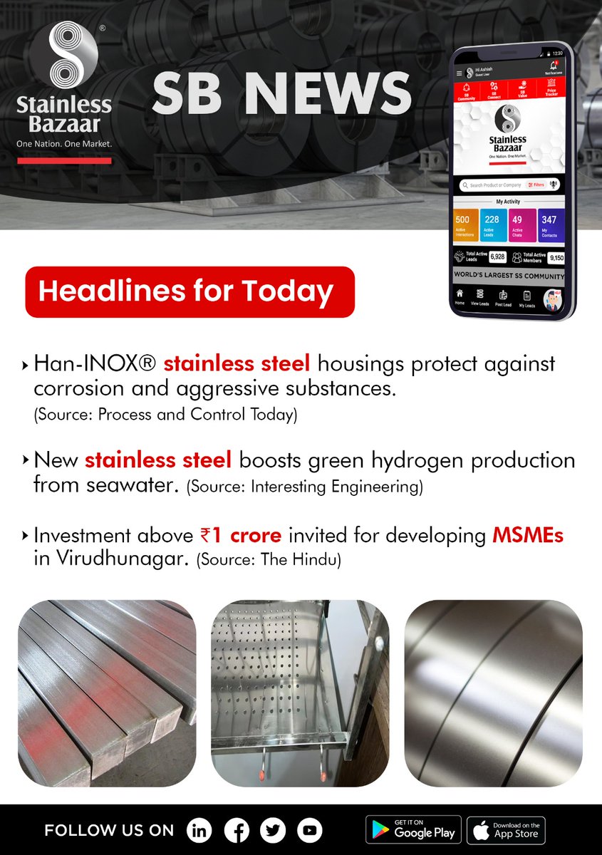 StainlessBazaar's tweet photo. SB News by Stainless Bazaar

1. Han-INOX® stainless steel housings protect against corrosion and aggressive substances (Source: Process and Control Today)

Read More: https://t.co/Q6V5vXDYe0

#SBNews #StainlessBazaar #MSMEs #StainlessSteel #Steel https://t.co/hMGYAsRayD