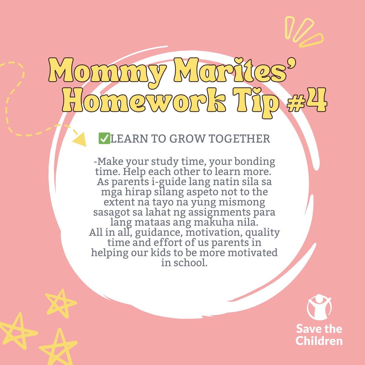 ParentPinoy's tweet image. Mommy Marites, ikaw na talaga! Sobrang natuwa kami sa iyong mga homework tips 🥰
Sa ating mga Pinoy Parents na talagang nagbibigay ng dedication sa task na ito, bilib kami sa inyo. Nakaka-inspire ang inyong tyaga!
#ThePinoyParent #TheHeartofParenting
#HomeworkTips