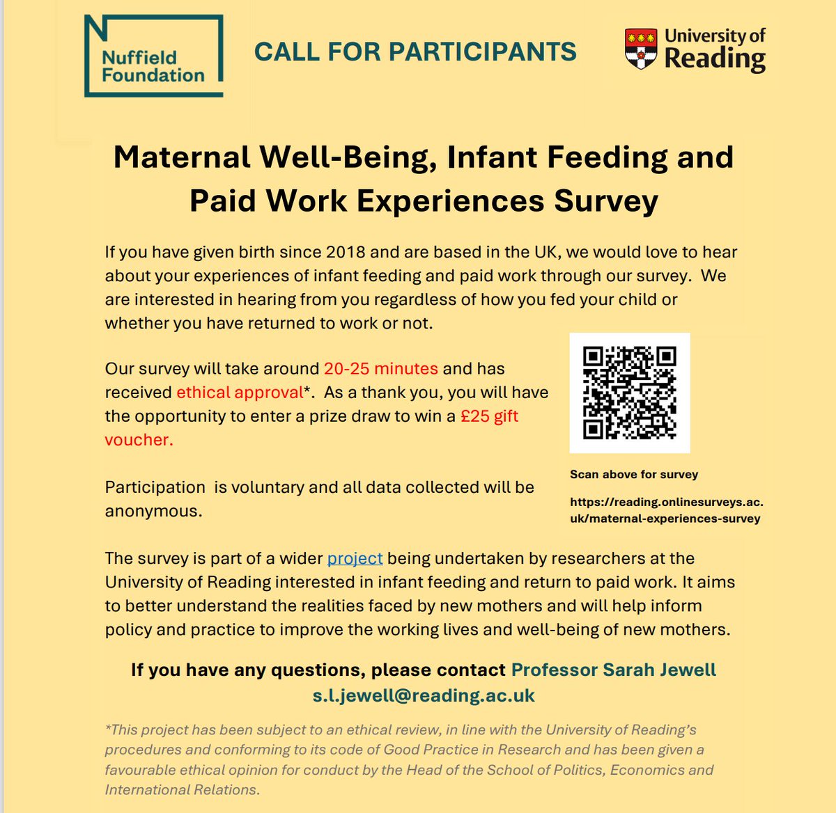 Can you help share our infant feeding and work survey? Anyone who has given birth in the UK since 2018 is eligible for the survey. We want to hear experiences from as many sectors/occupations as possible! We also have posts on LinkedIn and Facebook that can be shared, see thread.