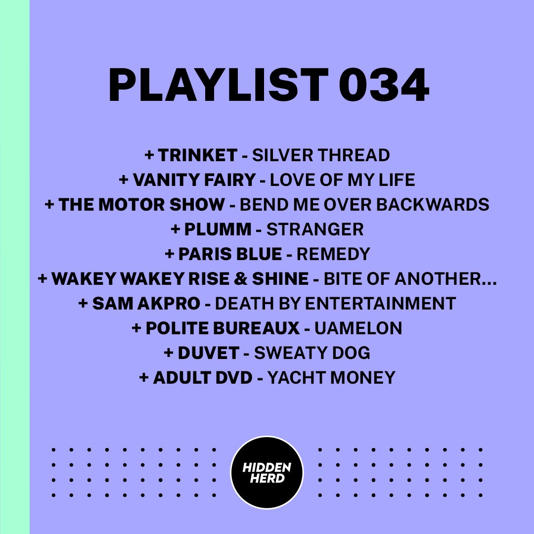Hidden Herd (@hiddenherd) on Twitter photo More exciting emerging artists, ones-to-watch and hidden gems have been added to our new music discovery playlist š„
Playlist 034 = <a href="/vanityfairydust/">Vanity Fairy</a>, @Plummofficial, <a href="/PoliteBureaux/">Polite Bureaux</a>, <a href="/DvdAdult/">Adult DVD</a> + more.
Like and listen on Spotify ā”ļø spoti.fi/3JilamR More exciting emerging artists, ones-to-watch and hidden gems have been added to our new music discovery playlist š„
Playlist 034 = <a href="/vanityfairydust/">Vanity Fairy</a>, @Plummofficial, <a href="/PoliteBureaux/">Polite Bureaux</a>, <a href="/DvdAdult/">Adult DVD</a> + more.
Like and listen on Spotify ā”ļø spoti.fi/3JilamR