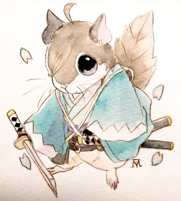 weapon sword no humans japanese clothes animal focus traditional media animalization  illustration images