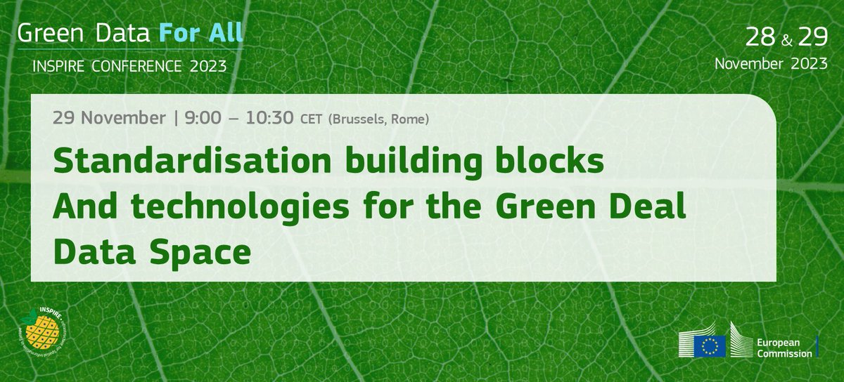 🤔What are the standardisation needs, technologies and best practices associated with the Green Deal Data Space? Let's discover them together on 29 Nov at 9

🔸Register here: europa.eu/!WxFyVQ
🔸Session details: europa.eu/!Fm3TnQ

#INSPIRE23 🍍 #GreenDataForAll
