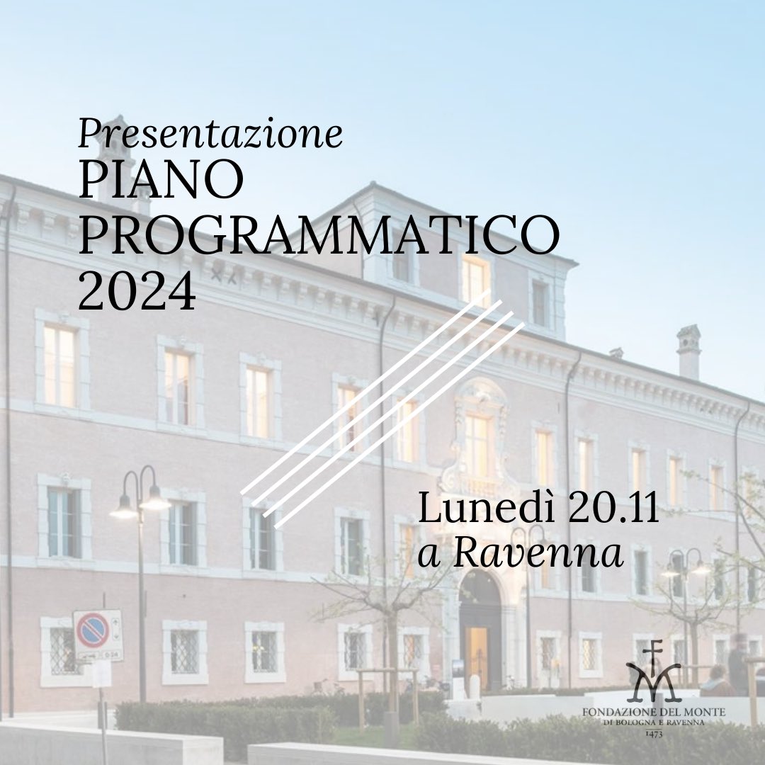 FondazioneMonte's tweet photo. Presentazione del 𝐏𝐢𝐚𝐧𝐨 𝐏𝐫𝐨𝐠𝐫𝐚𝐦𝐦𝐚𝐭𝐢𝐜𝐨 𝟐𝟎𝟐𝟒 a Ravenna
🗓️Lunedì 20 novembre
🕔ore 17
📍Palazzo Rasponi dalle Teste
Presenta il 𝐏𝐢𝐚𝐧𝐨 Pierluigi Stefanini, Presidente della Fondazione del Monte
Interviene Michele de Pascale, Sindaco di Ravenna
#dpp2024 https://t.co/rmd2vN8HUV