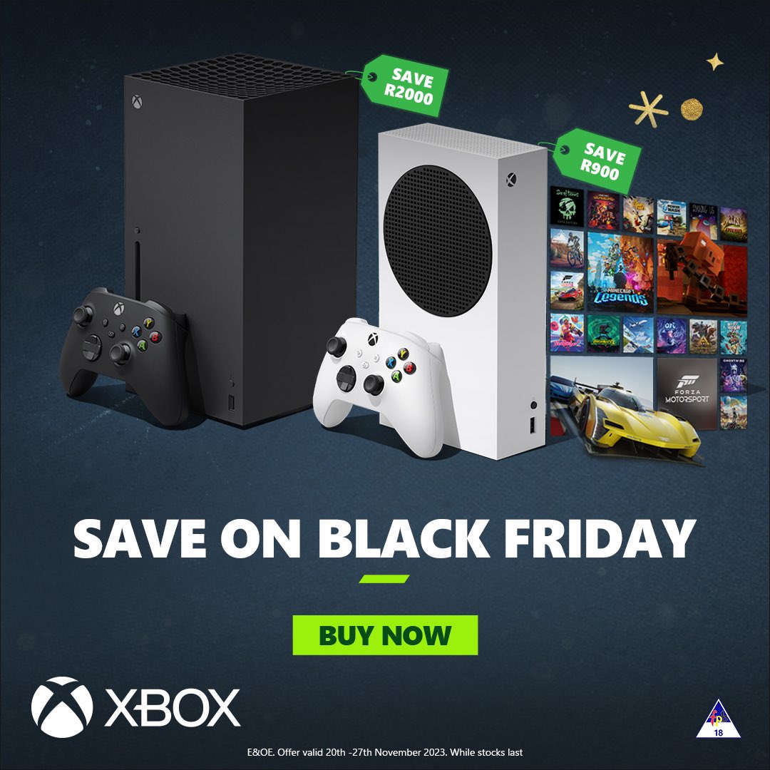 🎮 Unbeatable Black Friday deals from Xbox! Join @PrimaInteracti1 for gaming magic. 🚀 #XboxBlackFridayZA #JoinTheXboxFamily Valid on Xbox Series X and Series S. Get your deals here: z.humanz.ai/bf/135707