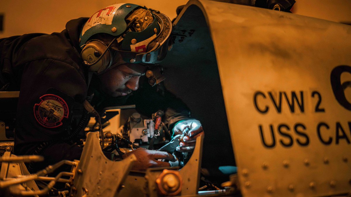 U.S. Navy Sailors perform aircraft maintenance aboard Nimitz-class aircraft carrier USS Carl Vinson (CVN 70) during Annual Exercise (ANNUALEX) 2023.

#USNavy | #ForgedByTheSea