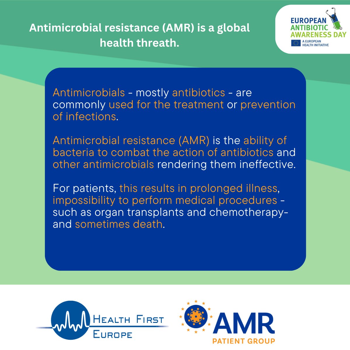 💡AMR: The Silent Threat to Our Health. Each year throughout the EU, more than 35 000 people die from AMR. 💊This European Antibiotic Awareness Day let's amplify awareness & share strategies to secure the future of antibiotics.#EAAD #antimicrobialresistence #AMR