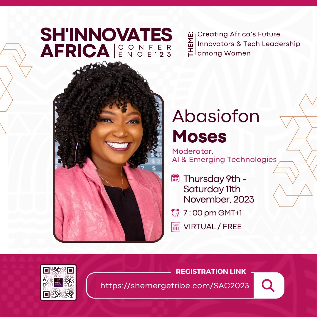 Sh_Emerge's tweet image. Here&apos;s saying a big thank you to our Moderator (AI &amp;amp; Emerging Technologies), @Abasiofon Moses for sharing your wealth of knowledge and expertise with our AI &amp;amp; Emerging Tech group at the Sh&apos;Innovates Africa Conference, 2023.

#ShEmerge #ShInnovatesAfrica2023 #FrancesAborigho
