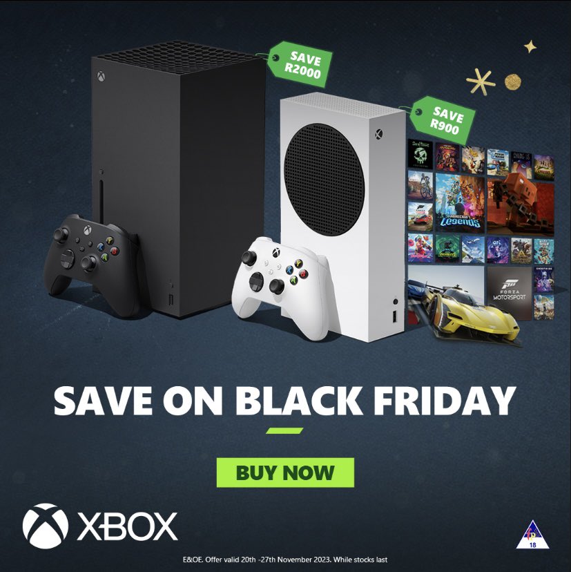 Get your Xbox Black Friday Deals now! 🎮 Available from today until the 27th at gaming stores. Join the Xbox family and enjoy affordable offers! 🔥😊 #XboxBlackFridayZA #JoinTheXboxFamily @PrimaInteracti1