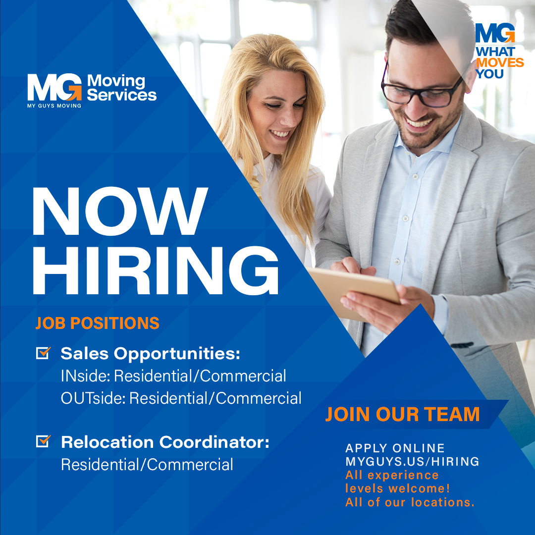 MGMovingService's tweet photo. NOW HIRING: Relocation Coordinators &amp; Sales Representatives. Be apart of an award-winning team that's moving places. Apply Here: https://t.co/S7BQnmrjaq https://t.co/iPZBOqLQ9J