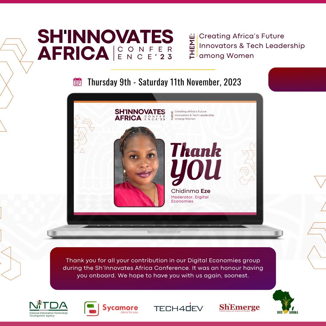 Sh_Emerge's tweet image. A heartfelt thank you to our Moderator (Digital Economies), @Chidinma Eze, for enriching our Digital Economies group at the Sh&apos;Innovates Africa Conference, 2023, with your extensive knowledge and expertise.
#ShEmerge #ShInnovatesAfrica2023 #FrancesAborigho #TechConference
