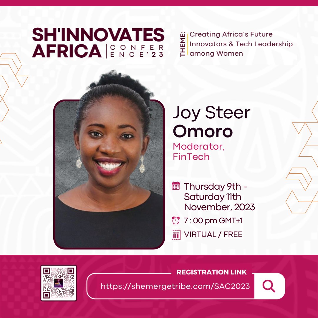 Sh_Emerge's tweet image. Here&apos;s saying a big thank you to our Moderator (Fin-Tech), Joy Steer Omoro for sharing your wealth of knowledge and expertise with us at the Sh&apos;Innovates Africa Conference, 2023.

#ShEmerge #ShInnovatesAfrica2023 #FrancesAborigho #TechConference #InnovationRevolution