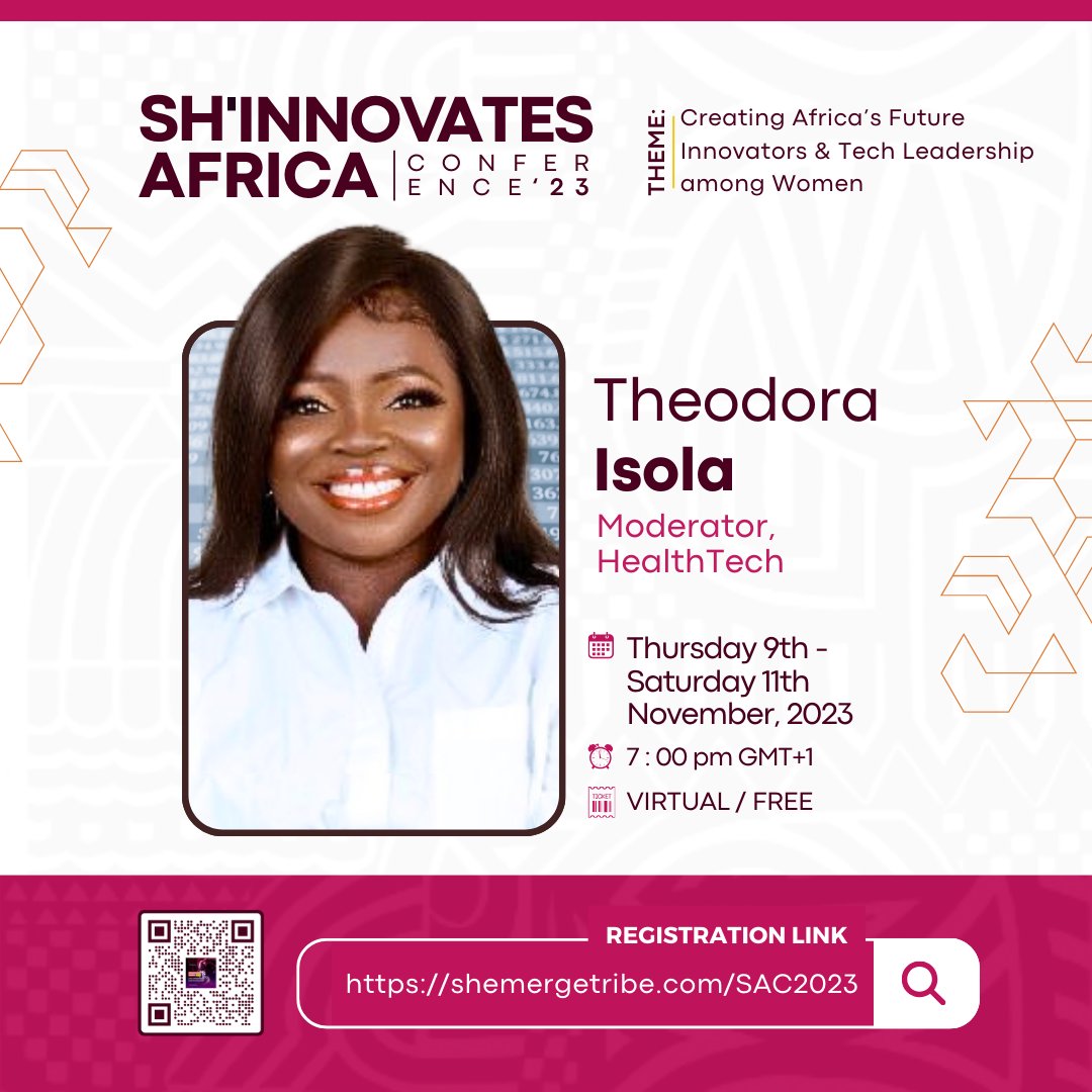 Sh_Emerge's tweet image. A special thank you goes out to our Moderator (HealthTech), @theodoraisola , for bringing your wealth of knowledge and expertise to enrich the conference in 2023.
#ShEmerge #ShInnovatesAfrica2023 #FrancesAborigho #TechConference #InnovationRevolution #VirtualEvent #TechEnthusiast