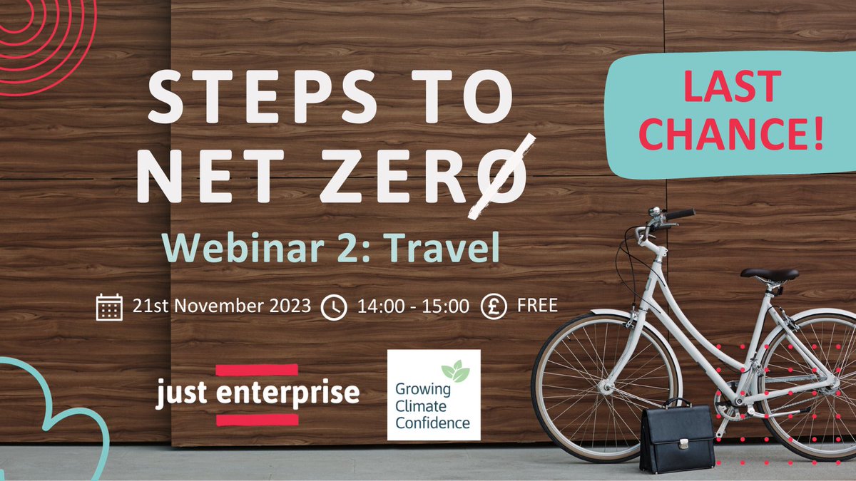JustEnterprise's tweet photo. β°24 hours to go!!!
There's still time to book your FREE space for our travel-focused Steps to Net Zero webinar. Book now and join us tomorrow at 2pm.
Details belowπ
Register now: https://t.co/DWtyvno9zE..
#GrowingClimateConfidence #NetZero @scvotweets @cyclingscotland https://t.co/osDu3xDSxP