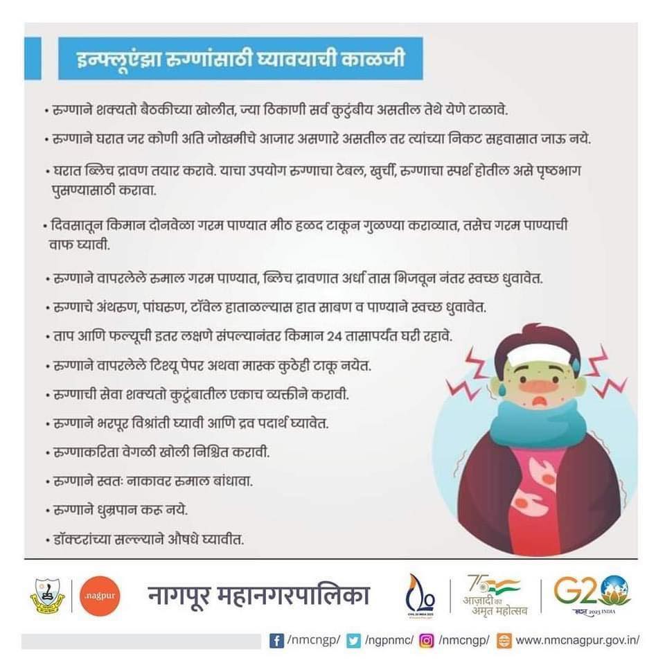 ngpnmc's tweet photo. इन्फ्लुएंझा (फ्लू) चा संसर्ग रोखण्यासाठी वेळीच सतर्क व्हा! कुठलीही सौम्य लक्षणे आढळल्यास घाबरू नका, लगेच डॉक्टरांकडे जा! .
.
.
.
#H3N2 #H3N2Influenza #NMC #nagpur #DGIPR #DGIPRmaharashtra #health #nmchealth #nmchospital https://t.co/r2mW2Jg7q7