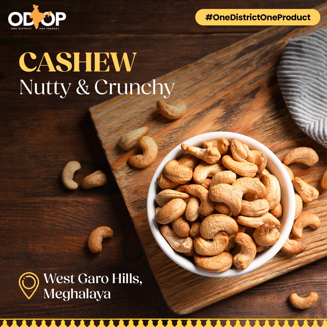 A healthy delight, #cashew from #WestGaroHills district in #Meghalaya has a buttery texture and curved shape.

Know more at bit.ly/II_ODOP

#InvestInMeghalaya #InvestInIndia #ODOP #InvestIndia #OneDistrictOneProduct