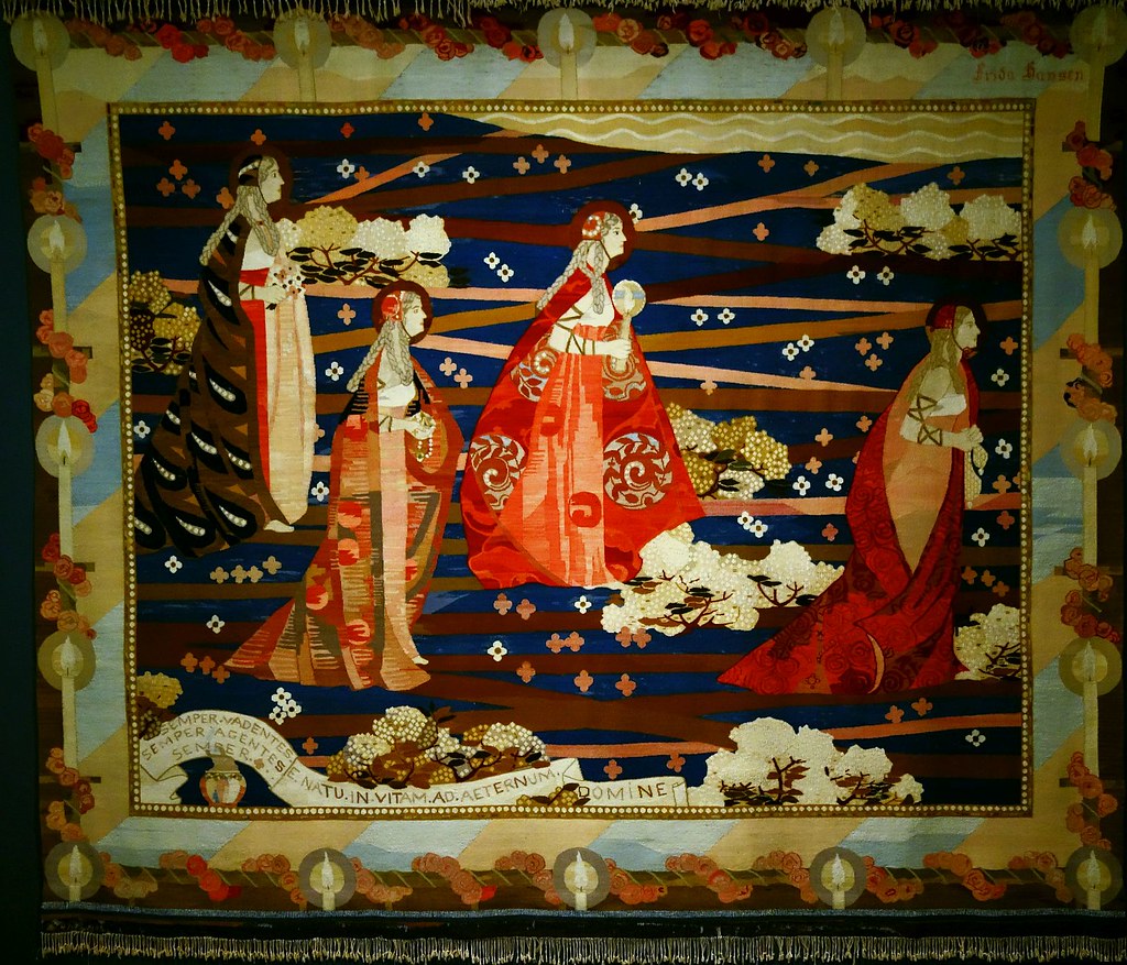 womensart1's tweet photo. Semper Vadentes - Always Advancing (1905) by Frida Hansen (1855-1931), Norwegian textile artist in the Art Nouveau style, known for her tapestry work #WomensArt https://t.co/SpId9ZlmvL