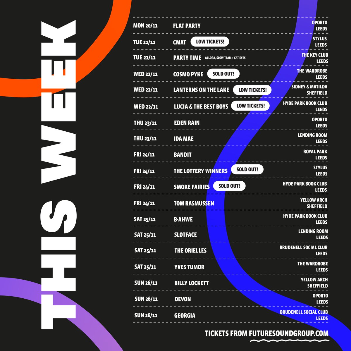 We've got another huge week of shows coming up including Irish pop sensation @cmatbaby tomorrow night at Stylus and Halifax's own @TheOrielles & synth pop / dance star @georgiauk_ this weekend at @Nath_Brudenell 🚨 Grab your tickets here🎟👉 futuresoundgroup.com