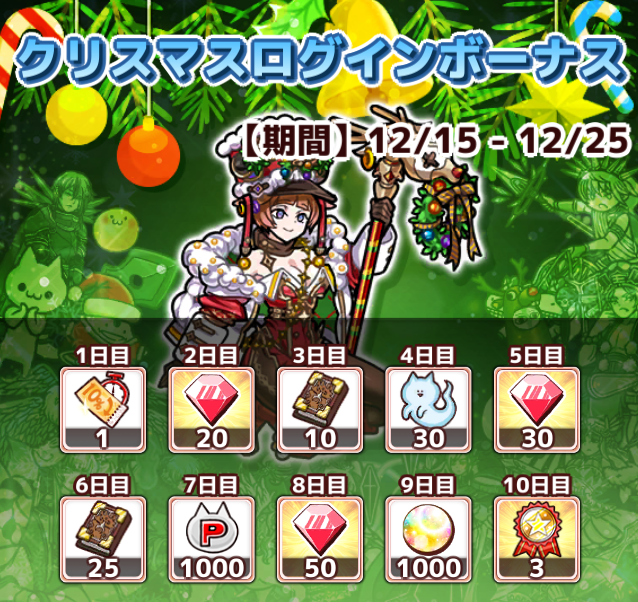 今日は特別に12月15日からのログインボーナスとクリスマスガチャを見せ
