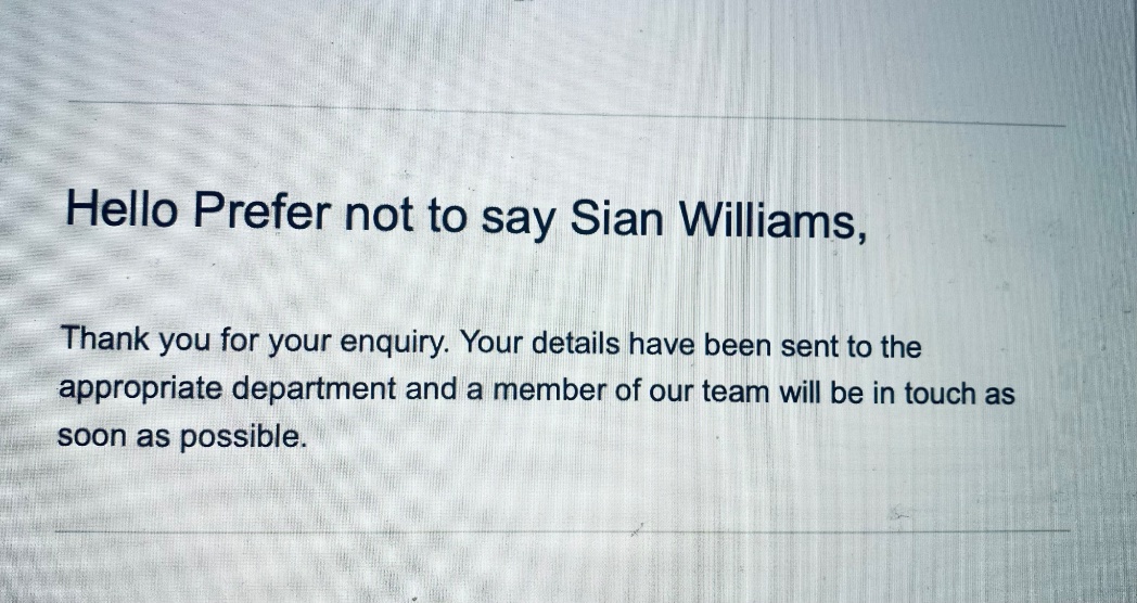 The only other options were Ms, Mrs or Miss.