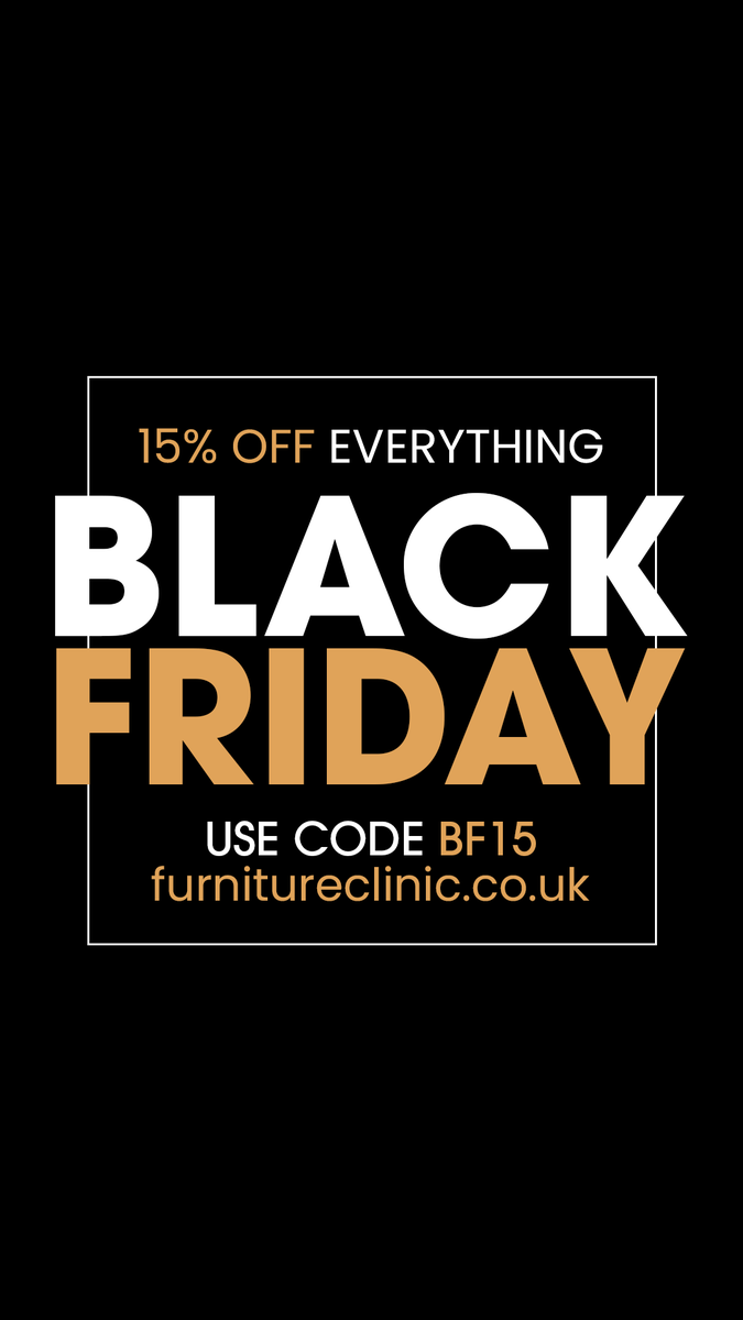 ✨SALE LIVE NOW!✨
Clean &amp; restore this Black Friday just in time for Christmas🎄

Add code BF15 for 15% off our entire range of cleaning and restoration products, this weekend only.

*Offer ends midnight on Sunday 26th November 2023.
furnitureclinic.co.uk
#blackfriday #sale