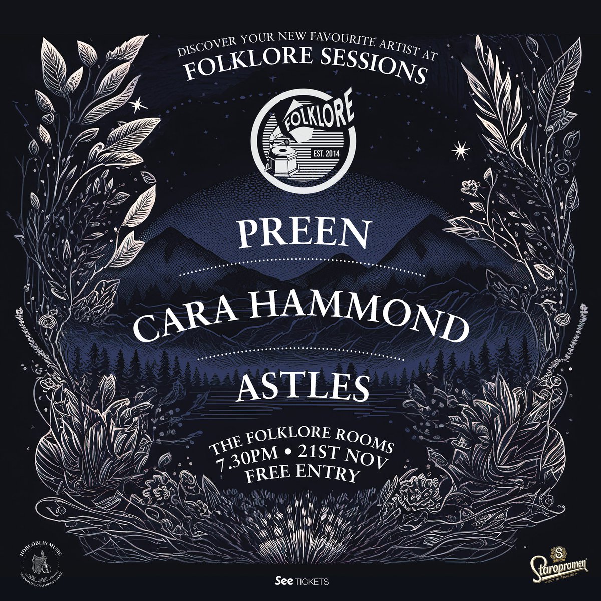 ⚡TOMORROW⚡ Our monthly showcase returns to @folklorerooms with host @jacko_hooper 🤓 Introducing... PREEN @carahammond_ + @astlesmusic With live illustration from @chrisriddell50 ✏️ 7.30PM | FREE ENTRY ARRIVE FOR DOORS TO GUARANTEE ENTRY FOLKLOREx