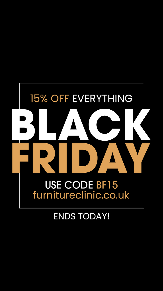LAST CHANCE! Black Friday Sale Ends Tonight⌛

Shop the entire range of leather, fabric, wood &amp; floor products for your Winter clean &amp; refresh.

🏷️Add code BF15 at the checkout
furnitureclinic.co.uk

*Offer ends midnight on Sunday 26th November 2023.
#blackfriday #cleaning