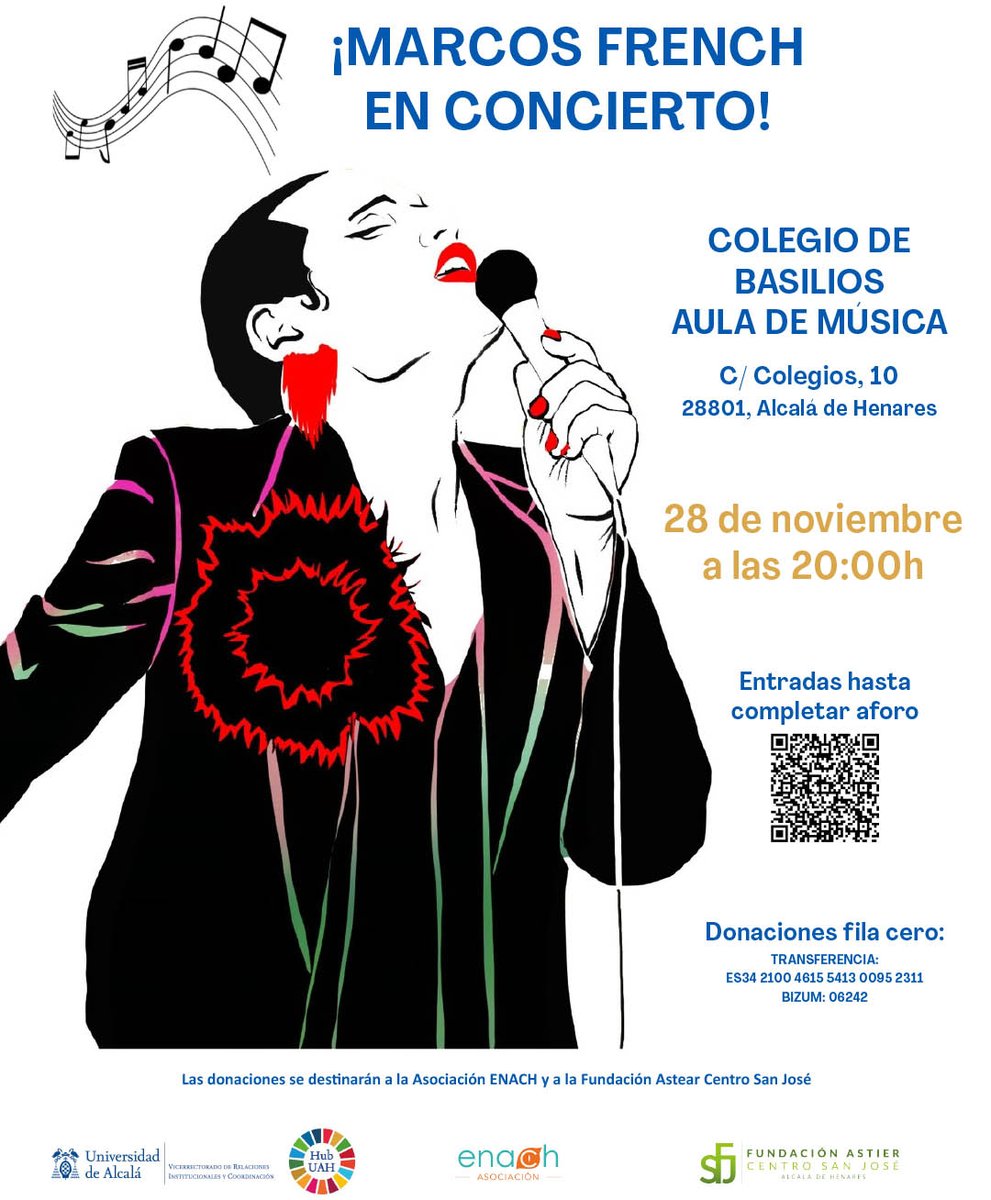 Anímate a participar en el Concierto Solidario en el que actuará Marcos French el próximo 28 de noviembre. 
Inscríbete en el QR o aquí: forms.office.com/e/20MmnFWJ8N.

¡Te esperamos!