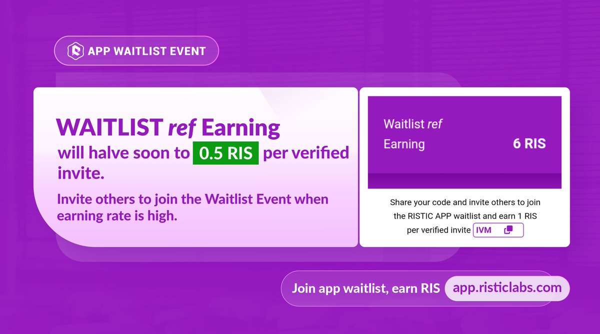 RisticLabs's tweet image. Earning Rate Halving Soon ⏳. Keep Building Novatores 🔨.

Share your Username and invite others to the Ristic Ecosystem.

 #ris #ristic #appwaitlist